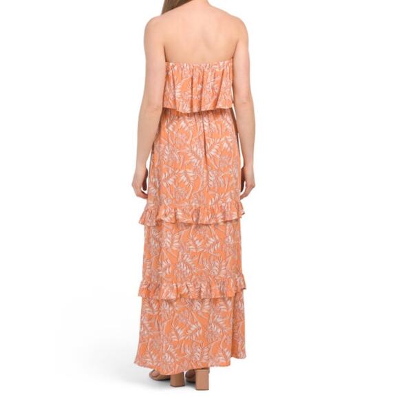 LUSH Dress Strapless Size Medium Maxi Ruffle Tiered Boutique Tropical Beach NWT - Picture 2 of 14